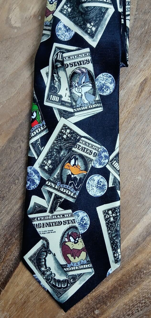 Vintage 1997 Looney Tunes Cash Money Mania Tie Bugs Bunny Daffy Taz Marvin